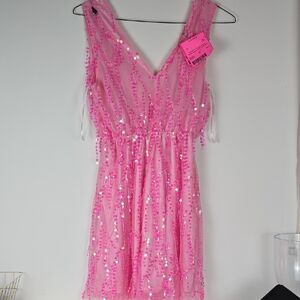 Pink Sequin Womens Dress